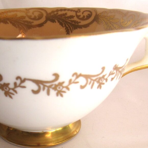 Foley Tea Cup and Saucer Hand Painted Floral Heavy Gold French Loop Handle H235 - Picture 7 of 10